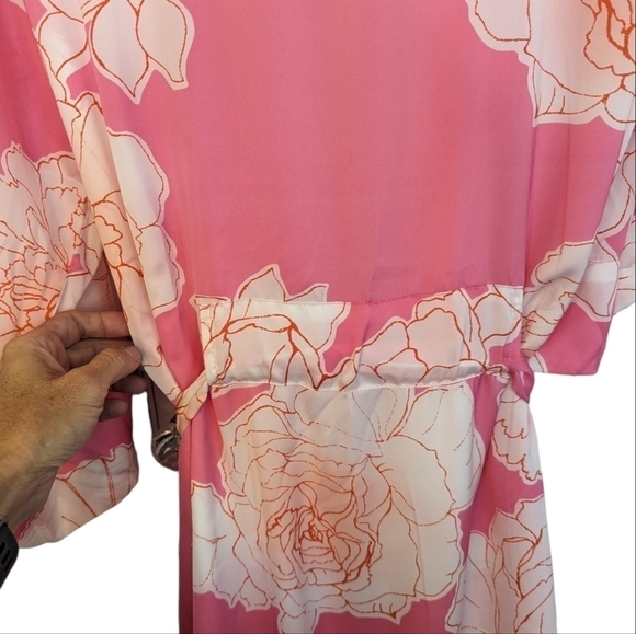 NATORI Nara Women’s Floral Belted Kimono Robe Pink White Peony Size M - Picture 13 of 15
